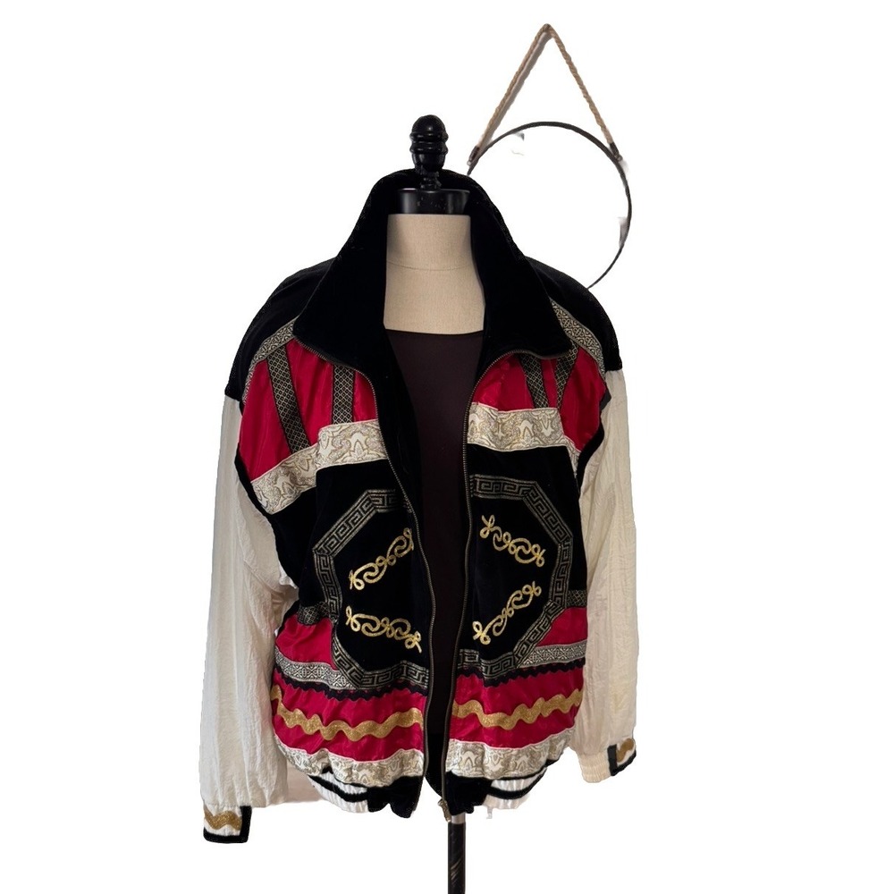 Vtg 80's Windbreaker Jacket Embroidered Embellishments Nylon Hip‎ Hop Women's XL